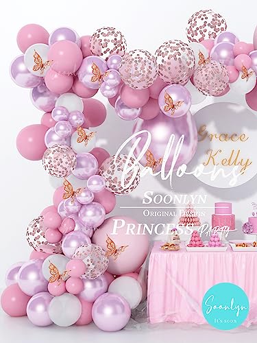 Soonlyn Baby Shower Decorations For Girl 140 Pcs Pink Balloon Garland Butterfly Stickers 18 In 12 In 10 In 5 In Lilac Purple Chrome Rose Gold Confetti Balloon Arch Kit For Girl Birthday Party #TOP1