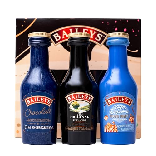 Baileys Gift Set - Original Irish Cream Liqueur Chocolate Toffee Popcorn x3 Alcohol Miniatures 5cl Bottles - Birthday Alcohol Gift Sets for Women Men Mum Gifts for Birthday