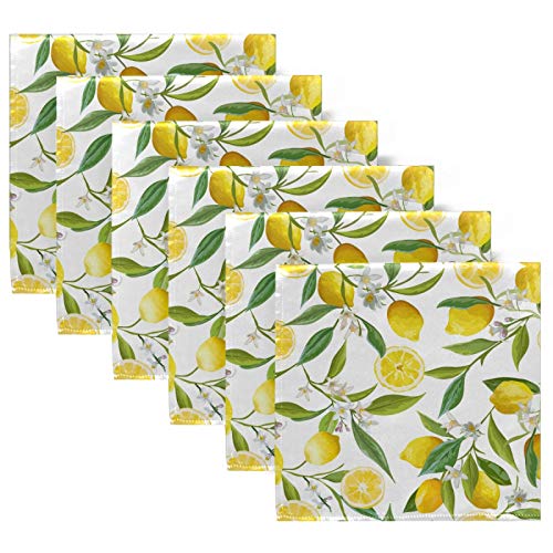 ALAZA Lemon Floral Cloth Napkins Dinner Napkins Set of 6,Reusable Table Napkins Washable Polyester Fabric for Cocktail Party Holiday Wedding Home Decorative