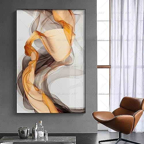 Peinture sur toile abstraite jaune gris 40x60cm salon deco - 2