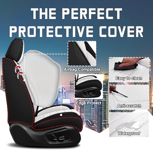 Image of Car Seat Cover Full Set for Toyota Camry Hybrid Seat Covers 2007-2024, Nappa Leather Waterproof Seat Covers For Cars, Airbag Compatible, Universal Automotive Seat Covers(Luxury Full Set /Black White)