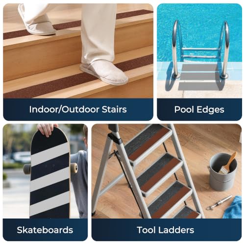 Image of Reniteco Anti Slip Tape 3PC, 2 inch x 16.5Ft Heavy Duty Grip Tape, High Adhesion & Waterproof, No Residue, for Outdoor Stairs, Tile, Shower, Bathtub - Extra Grip Safety Tape (Grey, Clear, Coffee)