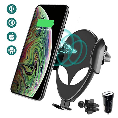 Chargeur sans Fil Voiture, Jirvyuk Support de Téléphone Chargeur de Voiture 2 en 1, Charge Rapide sans Fil avec Capteur Tactile pour iPhone Samsung Huawei Google LG (Noir)