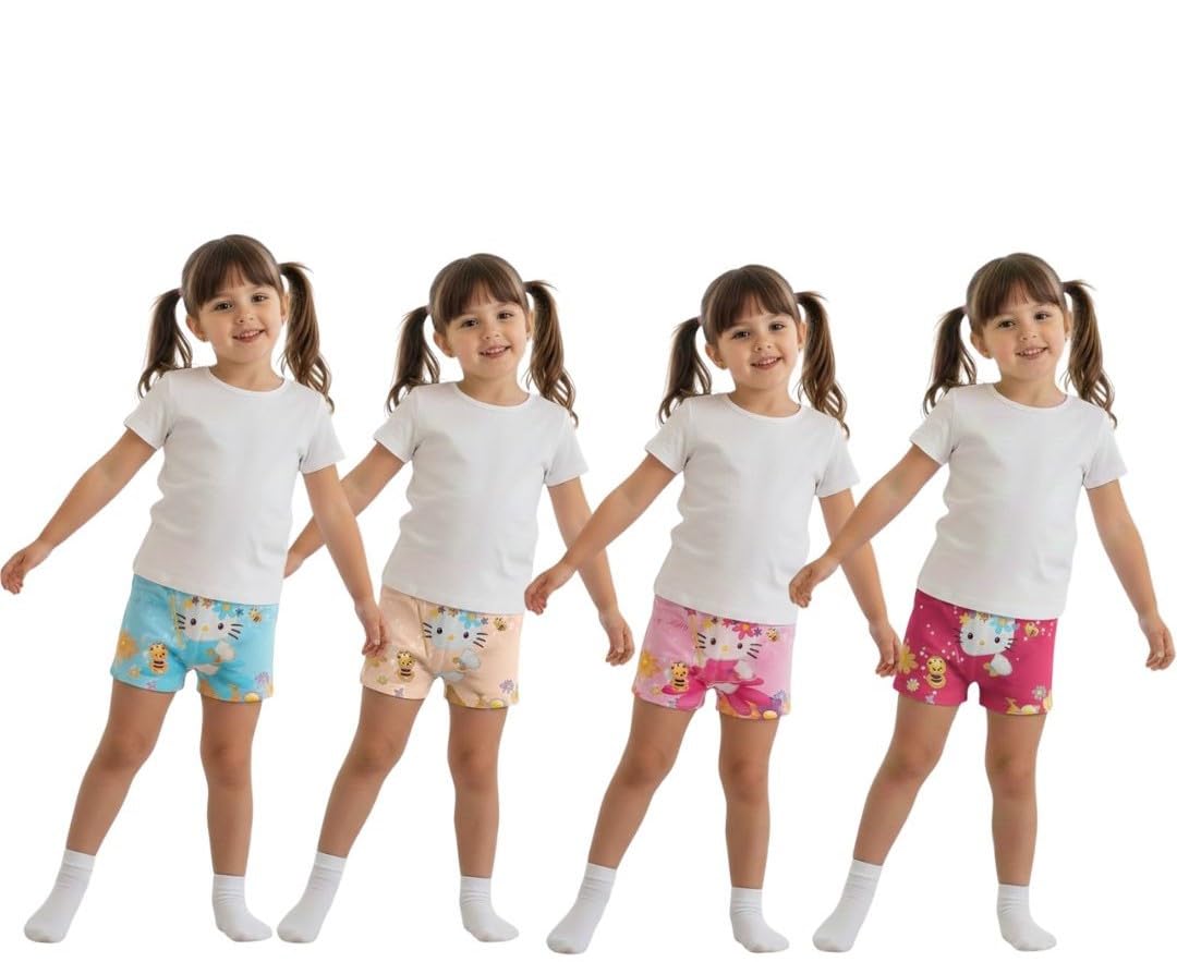 Baby Girls Cartoon Boxer Panty | Soft & Comfortable Cotton Underwear | Full Coverage Boxer Briefs | Cute Printed Kids Innerwear for Daily Use | Multicolor Pack of 4