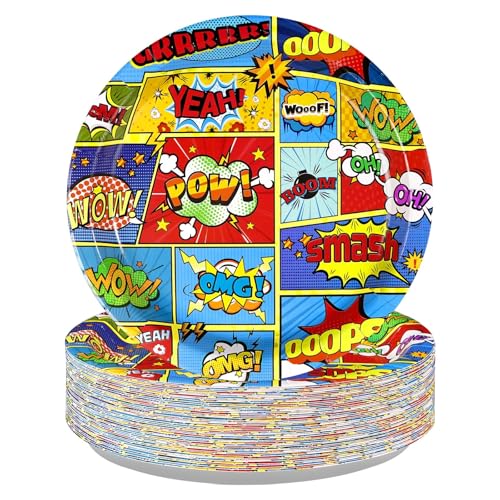 Greencian 50Pcs Super Theme Hero 9 Large Plates Party Decoration