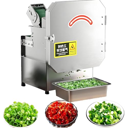 Picadora de alimentos comercial, ajuste de grosor de 1,3-35 mm, cortadora eléctrica de verduras, rendimiento máximo de 300 kg/hora, para cebolla, cilantro y puerros. Preparación rápida de comida.