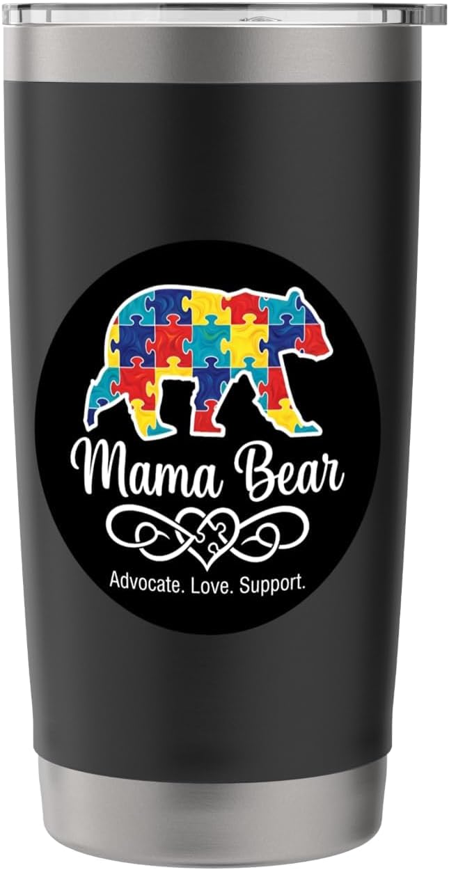 Autism Awareness Puzzle Mama Bear Advocate Love Support Stainless Steel Insulated Tumbler image 3