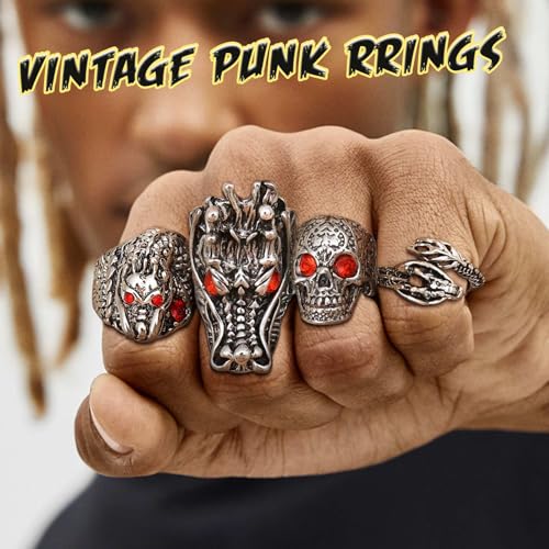 Jstyle 15Pcs Vintage Punk Rings for Men Women Snake Ring Dragon Open Rings Set Knuckle Stacking Ring Boho Finger Rings4
