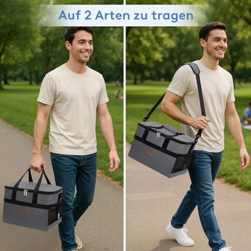 Lifewit 30L 50 Dosen Kühltasche Groß faltbar Kühlkorb Kühlbox Isoliertasche Thermotasche Picknicktasche für Lebensmitteltransport, Grau 6