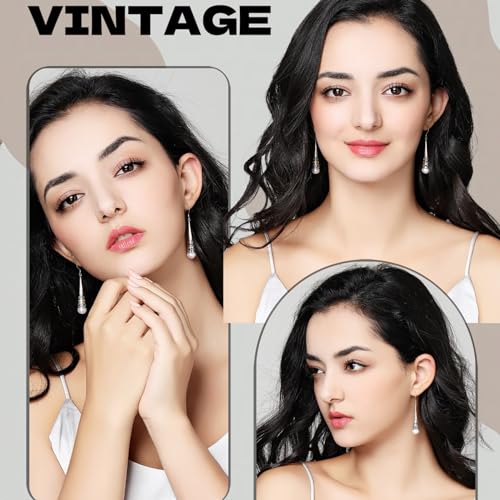 Real 925 Sterling Silver Vintage Drop Earring with Natural 6mm Freshwater Pearl Earrings for MetJakt Women's Fine Jewelry3