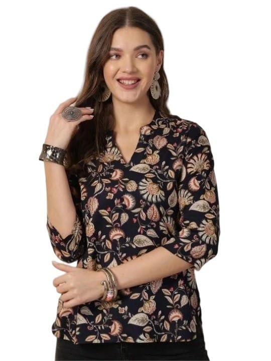 Image of Women's Short Kurti in TopsTunic Rayon Cotton Blend | Ladies Ethnic Tunic
