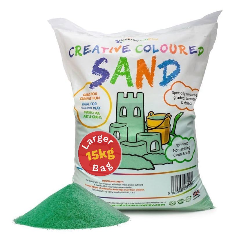 Coloured Green Sand – 15kg – Kids 100% Natural Play Sand – Sand Art, Childrens Crafts