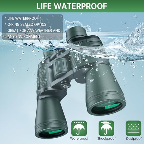 Image of 20x50 High Powered Binoculars for Adults, Waterproof Binoculars with Low Light Vision for Bird Watching Hunting Camping Travel Cruise Hiking Sports Stargazing, Gifts for Men Dad