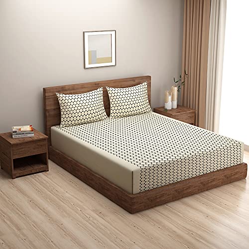 Image of Swayam Pure Cotton Double Bedsheet with 2 Pillow Covers | Size 90 x 100 inch | 160 TC | Geometric Design | Soft Breathable Bed Sheet | Comfortable & Durable for Bedroom - Beige