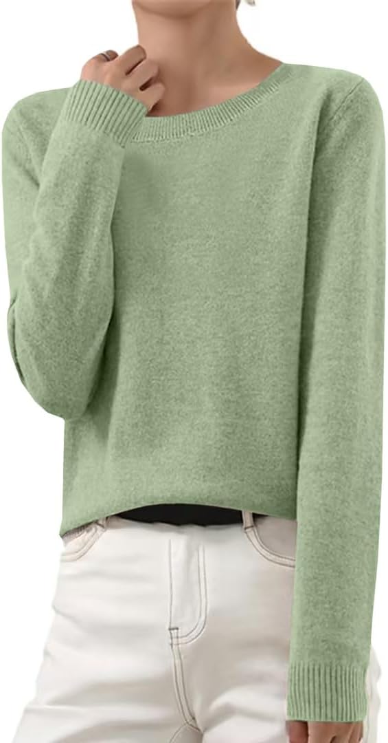 OIOLOYJM Fall Cashmere Sweaters for Women 2025 Crewneck Long Sleeve Tops Knitted Pullovers Lightweight Merino Wool Sweater