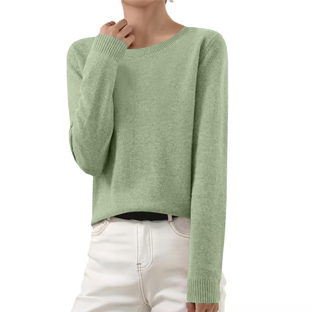 OIOLOYJM Cashmere Sweaters for Women 2026 Crewneck Long Sleeve Tops Knitted Pullover Lightweight Merino Wool Sweater