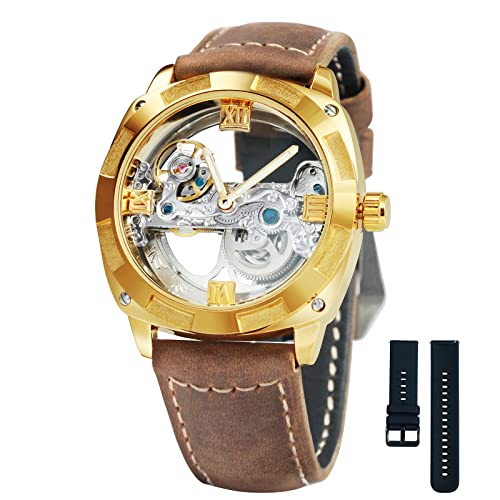 Montre squelette homme automatique d'exception en cuir de veau élégant
