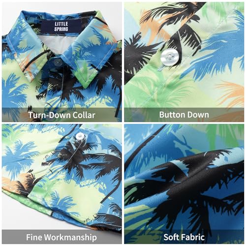 Image of LittleSpring Boys Summer Outfits Button Down Short Sleeve Hawaiian Shirts and Shorts Set