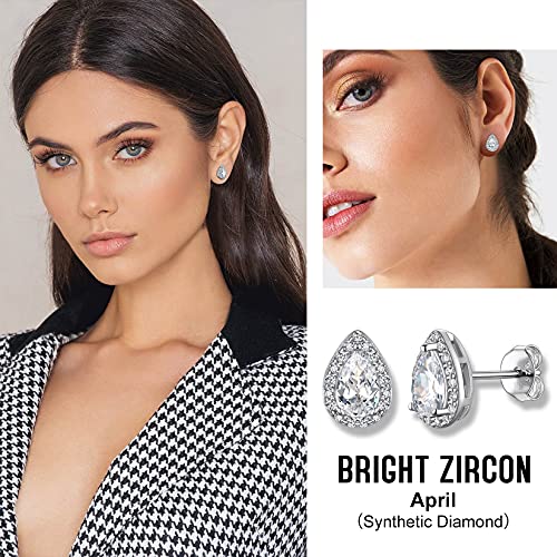 Bestyle 925 Sterling Silver Teardrop Cut Birthstone Stud Earrings For Women, April White Diamond Stud Earrings With Love And Purity, Best Women Earrings For Everyday Wear #TOP1
