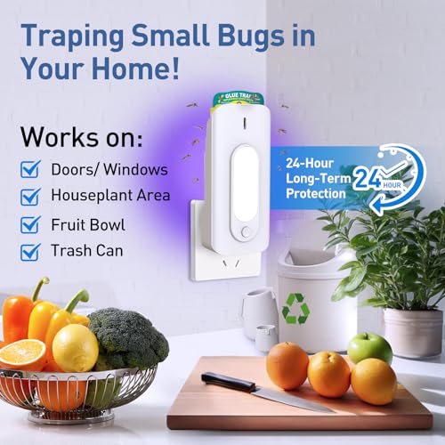 Image of Fruit Fly Trap for Indoors with 10 Refills, 2 in 1 Fly Trap Indoor with Night Light for Home, Gnat Traps for House Indoor, Plug-in Insect Trap for Gnats, Flies, Moths, and Other Bugs-White