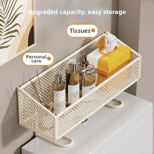 Linnkyfloa Organizador de baño sobre el inodoro estante de almacenamiento con estante multicapa de hierro resistente y rejilla ventilada, colores blanco crema y negro, instalación sin taladrar sobre - imagen 5