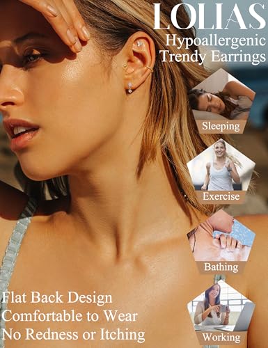 18K Gold Plated Threadless Flat Back Earrings Studs 316L Surgical Steel Push in Nose Studs Rings 20G 18G 16G CZ Tragus Cartilage Helix Conch Lip Labret Medusa Nostril Piercing Jewelry Hypoallergenic4