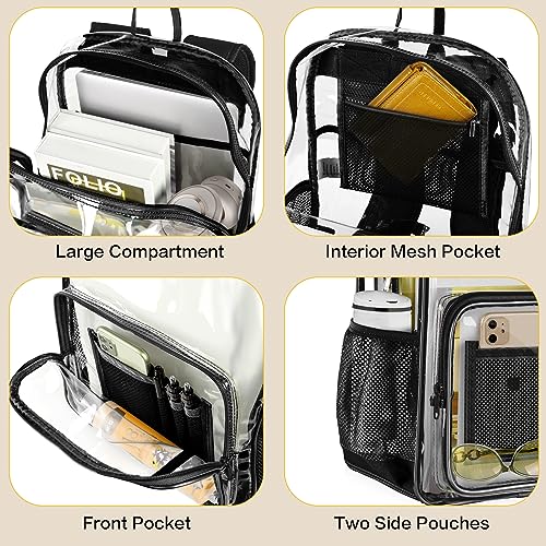 Image of Clear Backpack Transparent Heavy Duty Bookbag See Through Bag with Reinforced Bottom for College, Travel, Workplace Security - Black