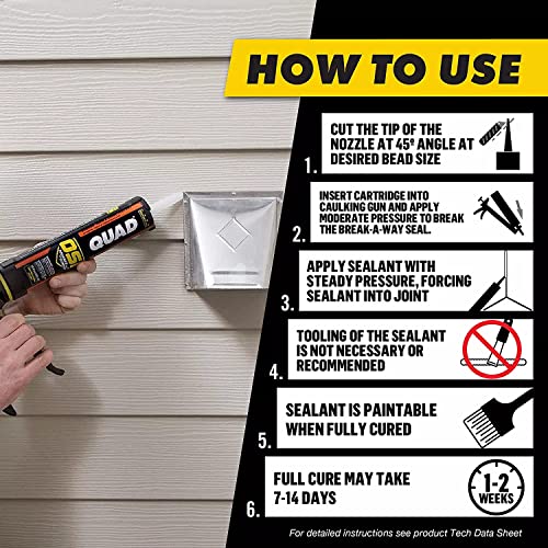Image of 12 Pack of 10 Oz OSI 1642878 Quad White Window, Door, & Siding Sealant, Low VOC