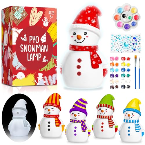 Christmas Crafts for Kid Adult, DIY Snowman Figurines, Art & Craft Supplies Painting Kits, Paint Your Own Lamp DIY Gift for Christmas Activities for Toddler Gril Boy Age 3 4 5 6 7 8 9 10 11 12 13