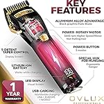 OVLUX Professional Hair Clippers for Men - Rechargeable Electric Cordless Trimmer with 12 Guide Combs, Brush, Oil…