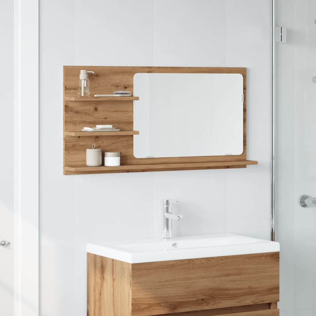 vidaXL Armoire à Miroir de Salle de Bain chêne Artisanal 90x11x45 cm, étagère à Miroir, Miroir avec étagère, étagère de Toilette avec Miroir