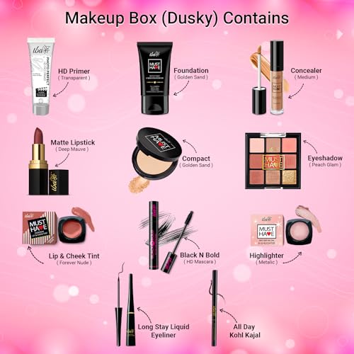 Iba Must Have Complete Makeup Box for Women (Dusky) with 11 Essential Products | Waterproof | Bridal Makeup | Full Face Makeup | 100% Vegan & Cruelty Free