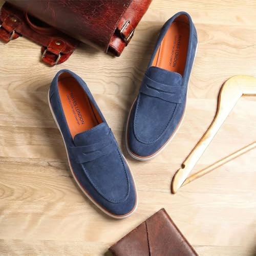 Image of HAYES LONDON Italian Suede Leather Loafers for Men | Casual Slip-On Shoes | Breathable & Lightweight Summer Wear | Comfortable Walking Shoes