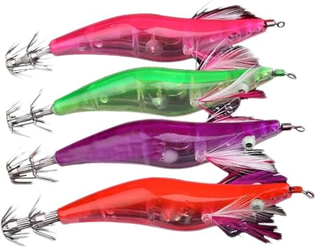 Fishing Lure,Pack for 4 10.5cm Shrimp Flashing LED Light Squid Jig Fishing Lure Prawn Tackle Hook,Fishing Gear