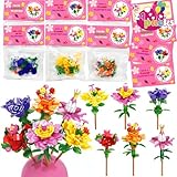 WODMAZ Valentines Day Cards with Bouquet Building Blocks, 24 Packs Romantic Flower Toys Valentines Day Gifts for Kids School Classroom Exchange, Valentine Party Favor, Valentine's Greeting Cards