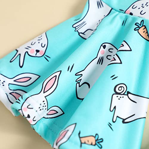 Ritatte Easter Outfits For Toddler Girls Bell Bottom One Piece Romper Baby Cute Bunny Floral Print Strap Onesies Jumpsuit(Sky Blue, 12-18M(90)) #TOP6
