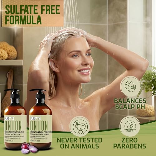 Image of Onion Shampoo and Conditioner Set - Sulfate Free Thickening Formula for Men and Women - Paraben Free Volumizing Set for Thin, Fine Hair - Volume Boosting Salon Professional Care - 16 Fl Oz (Set of 2)