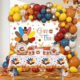 295 Pcs Turkey Thanksgiving Decorations Autumn Disposable Dinnerware Decorations Includes Plates, Cup, Napkin, Tablecloth, Give thanks Themed Balloons Disposable Tableware Serve 24 Guests