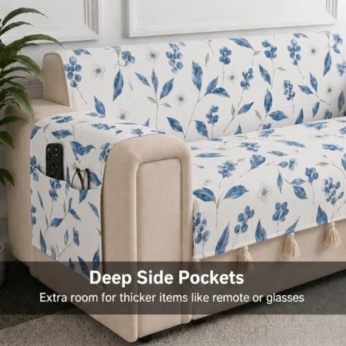 Image of STITCHNEST 'Eden Weaves Collection Series' 3 Seater Sofa Cover | Full Coverage with Armrest Pockets | Elegant Woven Fabric, Decorative Tassels, Washable & Durable for Modern Living
