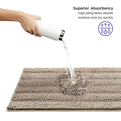 Tafts Striped Chenille Bathroom Rugs And Mats Sets, Ultra Soft Chenille Microfiber, Absorbent Non-Slip Machine Washable Bath Rugs, Bath Mat For Bathroom, Shower Mat, Tub, 20"X32" & 18"X24", Beige #TOP4