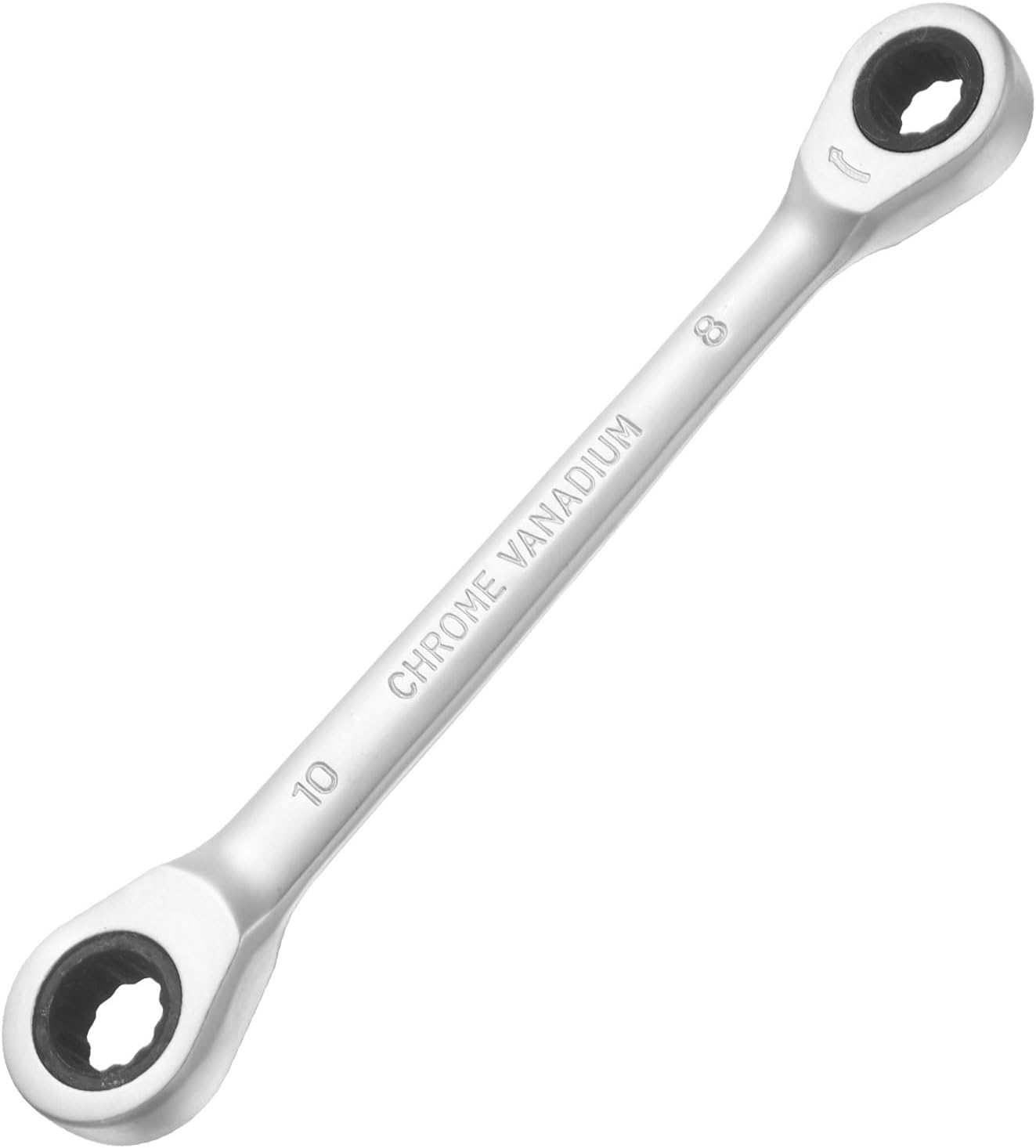 HARFINGTON Double Box End Wrench Metric 8-10mm 72-Tooth 12-Point Ratchet Gear Spanner Heat-Treated CR-V Ratcheting Spanner Tools for Garage Repair DIY, Matte Silver