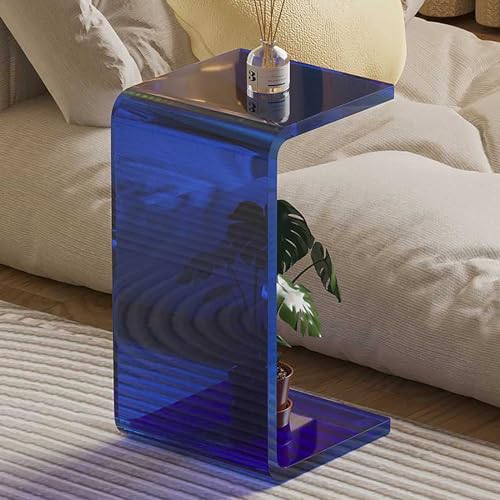 Mesita de noche de acrílico transparente azul u otra mesa auxiliar moderna de 65 cm de altura
