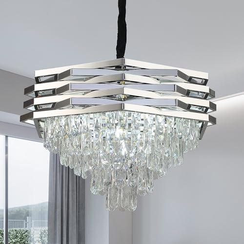 ZenithBeam Moderne Cristal Lustre Chambre,Chrom 60Cm De Grand Lustre Salon K9 Suspension Luminaire 5 Niveaux Rond Luminaires IntéRieur Pour La Chambre De Cuisine Du Salon
