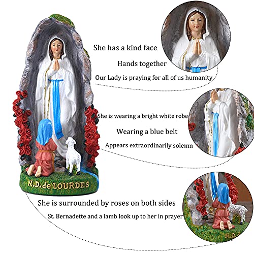 Catholic Our Lady Of Lourdes Statue 8 Inch Praying Blessed Virgin Mother Mary Figure, Grotto With Saint Bernadette And Lamb Statues, Catholic Religious Home Decor, Outdoor Garden Statue (8 Inch) #TOP2