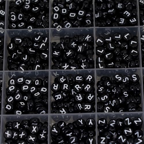 Image of Acrylic Letter & Number Beads, 4x7mm, Black, 1450Pcs