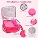 Bento Lunch Box Set for Kids with 10oz Thermo Food Jar, Leak-Proof Lunch Containers with 6 Compartment, Nylon Preppy Lunch Bag with Adjustable Strap for Girls School Travel Picnic