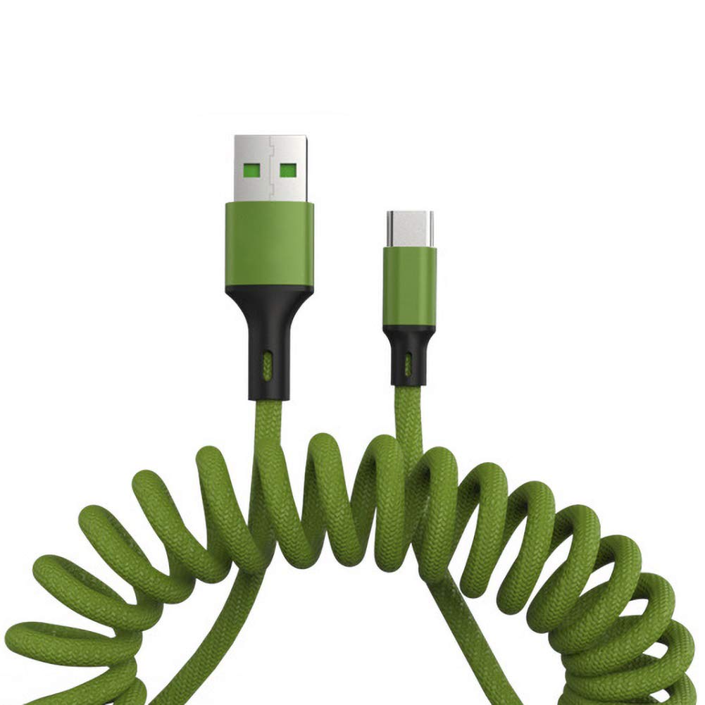 wpOP59NE USB Cables 5A Spring Extension Micro USB Type-C Fast Charging Data Cable Phone Charger Cord Green Type-c