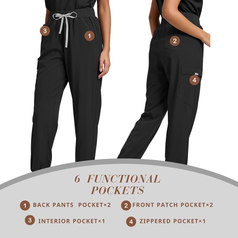 Scrub Pants for Women, Soft Stretch Fabric Jogger Scrub Bottoms with 6 Pockets - Image 4