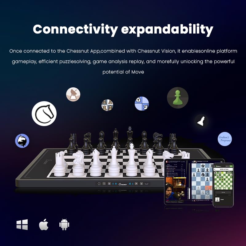 Image of Chessnut Move - Robotic Chessboard with Plastic Pieces, Self-Moving Pieces Simultaneously, Full Piece Recognition, Built-in Chess Engine, Voice Control & Video Integration