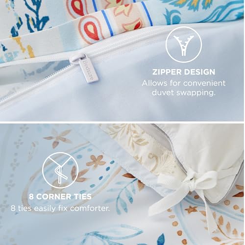 Image of Bedsure Duvet Cover King Size - Reversible Vintage Floral Duvet Cover Set with Zipper Closure, 3 Pieces Winter Sky Bedding Set with 8 Corner Ties and 2 Pillow Shams 20 inchx36 inch